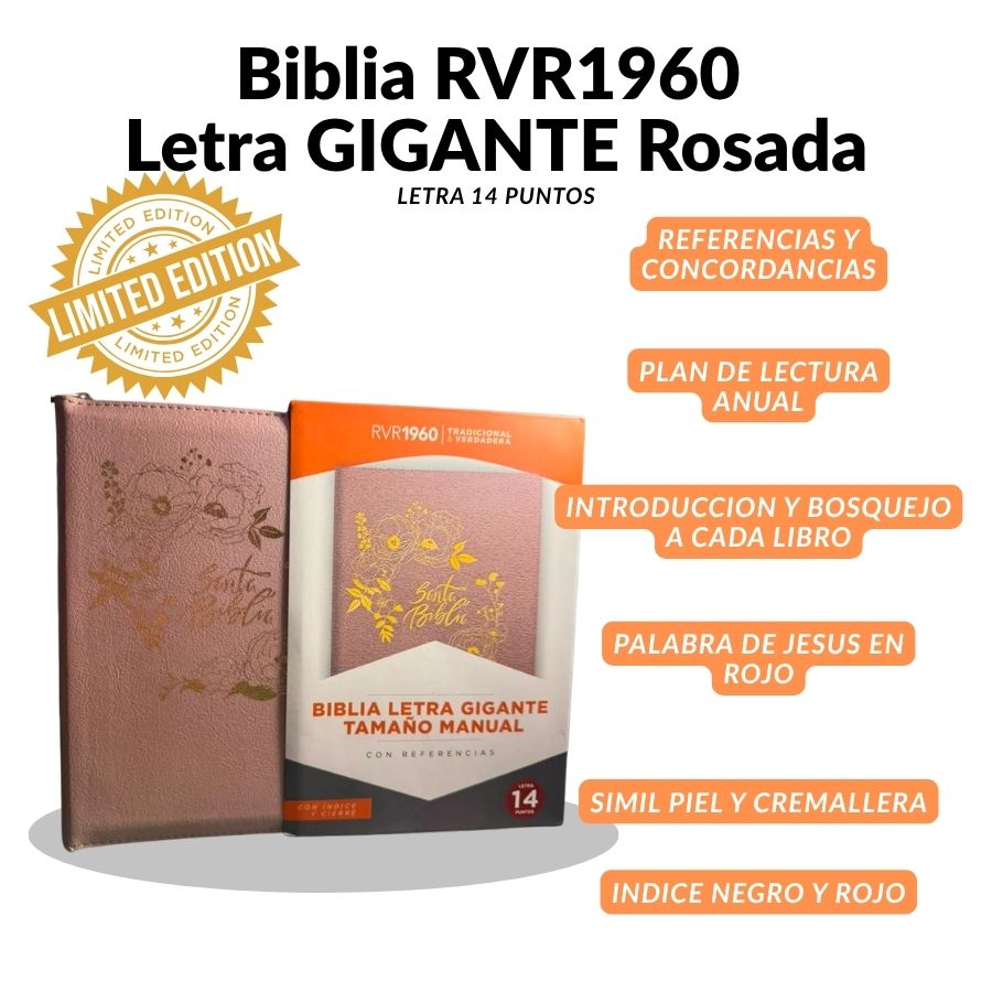 Biblia RVR 1960 Letra Gigante (14 Puntos) – Edición Limitada Rosada con Cierre