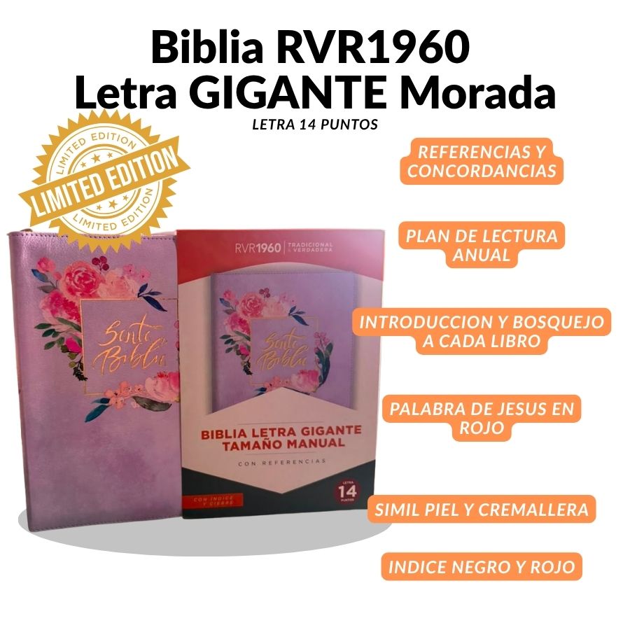 Biblia RVR 1960 Letra Gigante (14 Puntos) – Edición Limitada Morada con Cierre