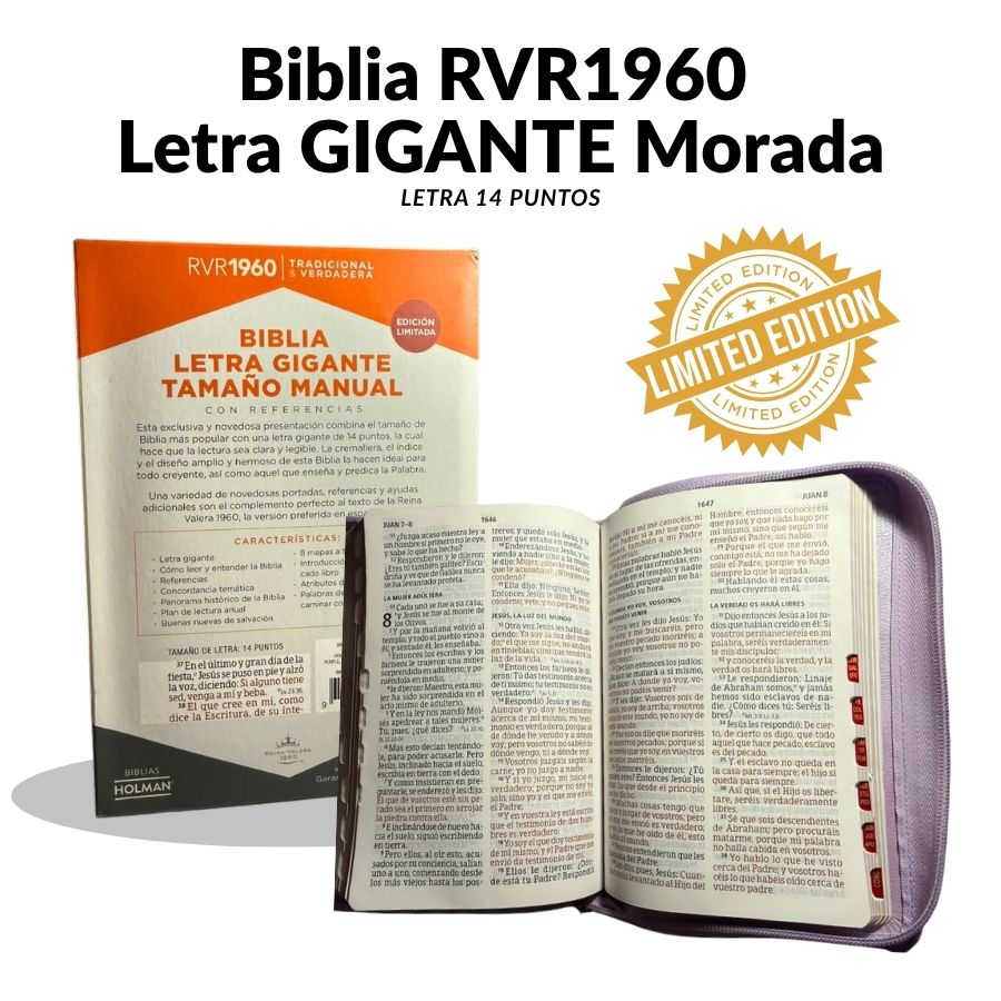 Biblia RVR 1960 Letra Gigante (14 Puntos) – Edición Limitada Morada con Cierre