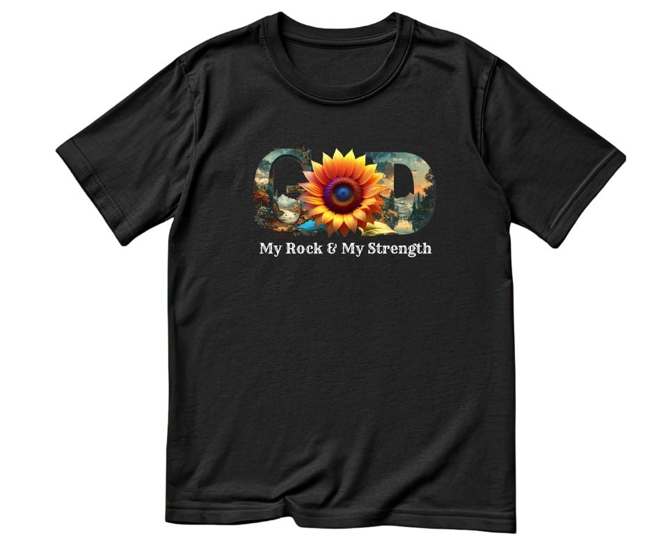 "GOD" Sunflower Graphic Tee – Botanical White Christian T-Shirt – Nature-Inspired Faith ApparelUnisex Christian Apparel