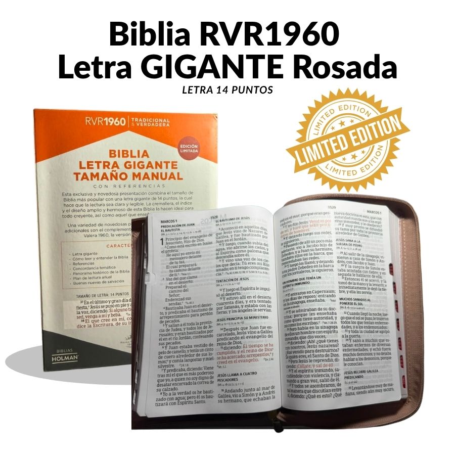 Biblia RVR 1960 Letra Gigante (14 Puntos) – Edición Limitada Rosada con Cierre
