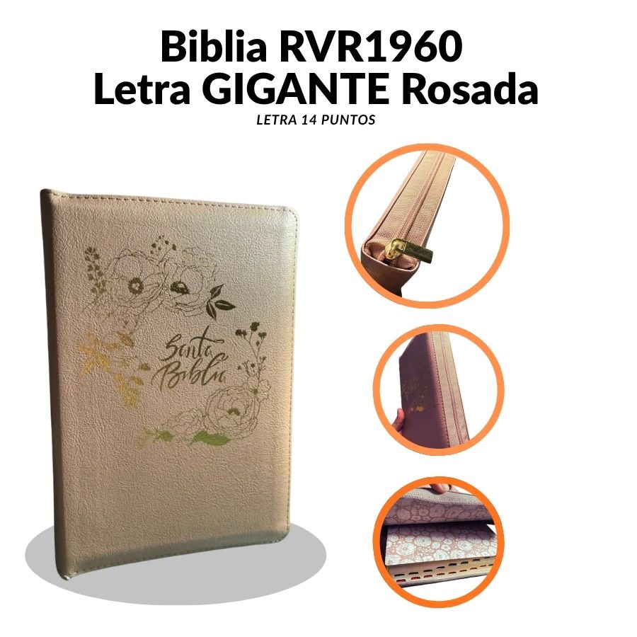 Biblia RVR 1960 Letra Gigante (14 Puntos) – Edición Limitada Rosada con Cierre