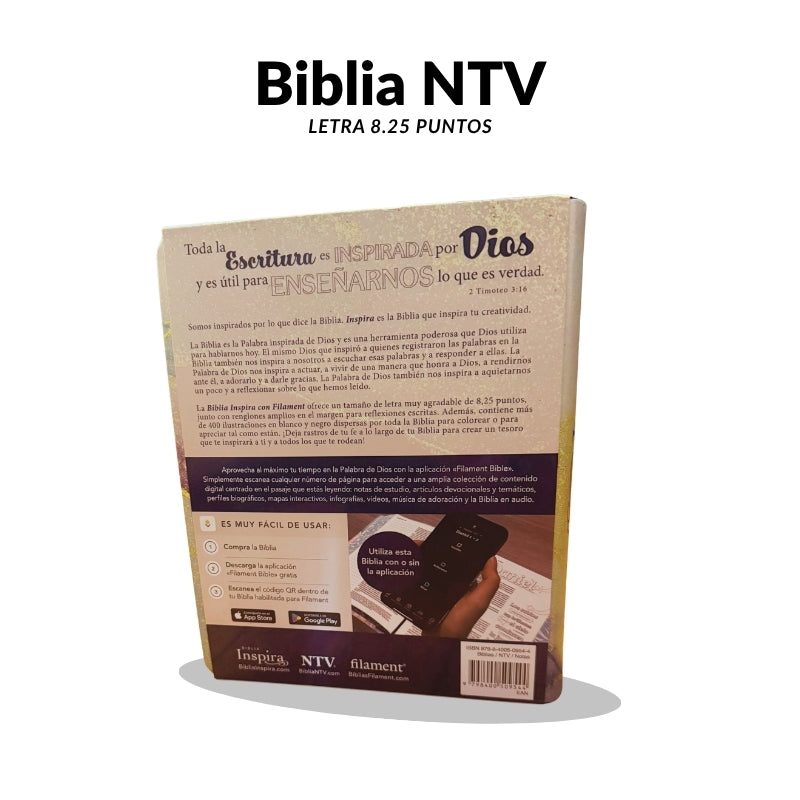 Biblia Inspira NTV de Apuntes y Creativa para Colorear – Edición Premium con App Filament (Letra 8.25)