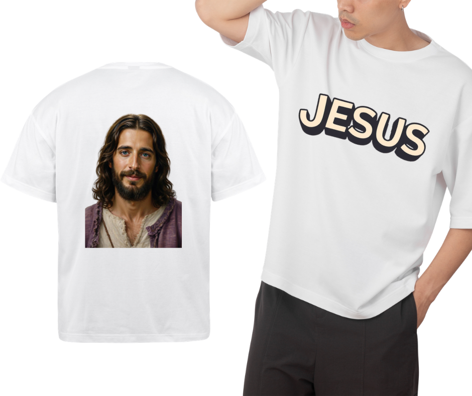 Retro "JESUS" Graphic Tee – Bubble Letter Pink Streetwear T-Shirt – Vintage Style Faith Apparel