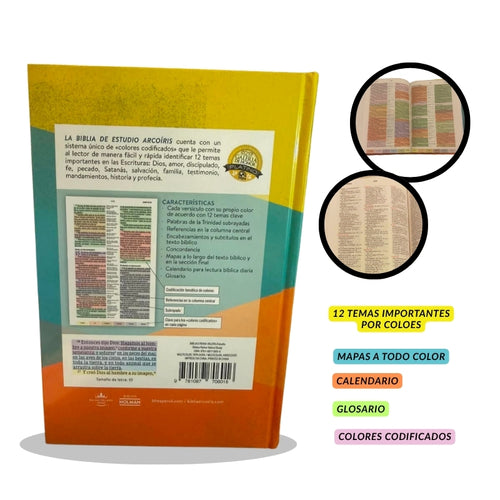 Biblia de Estudio Arcoíris RVR 1960 Tapa Dura – Edición Premium con Sistema de Colores Codificados