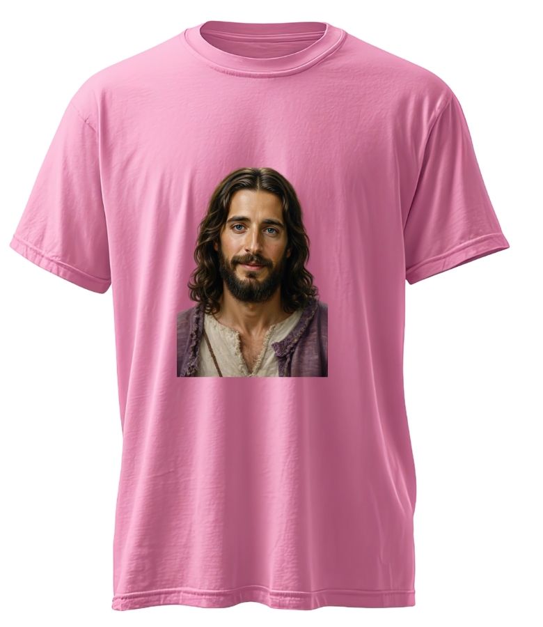 Retro "JESUS" Graphic Tee – Bubble Letter Pink Streetwear T-Shirt – Vintage Style Faith Apparel