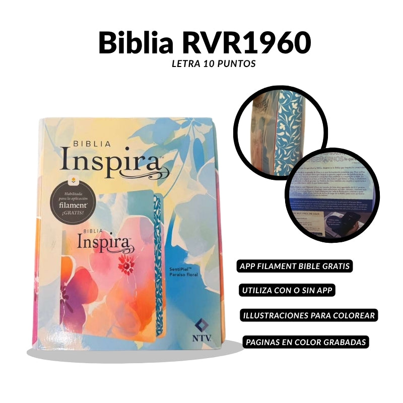 Biblia Inspira™ RVR1960 | Letra Grande 10 Puntos | Edición Floral con Filament