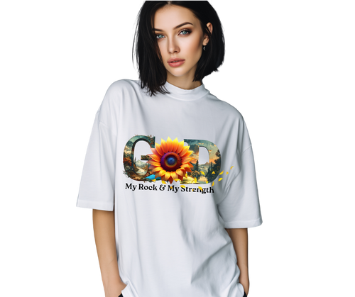 "God" Sunflower T-Shirt - Psalm 18:2 "My Rock & Fortress" | Unisex Christian Apparel