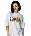"GOD" Sunflower Graphic Tee – Botanical White Christian T-Shirt – Nature-Inspired Faith ApparelUnisex Christian Apparel
