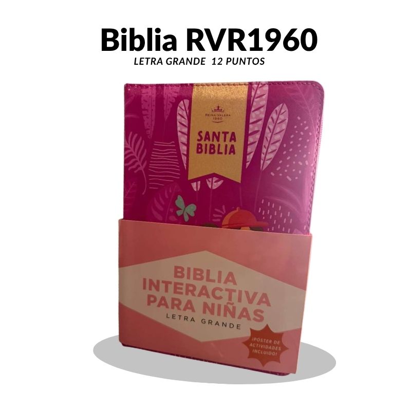 Biblia RVR1960 Interactiva para Niñas Letra Grande 12 Puntos con Cierre