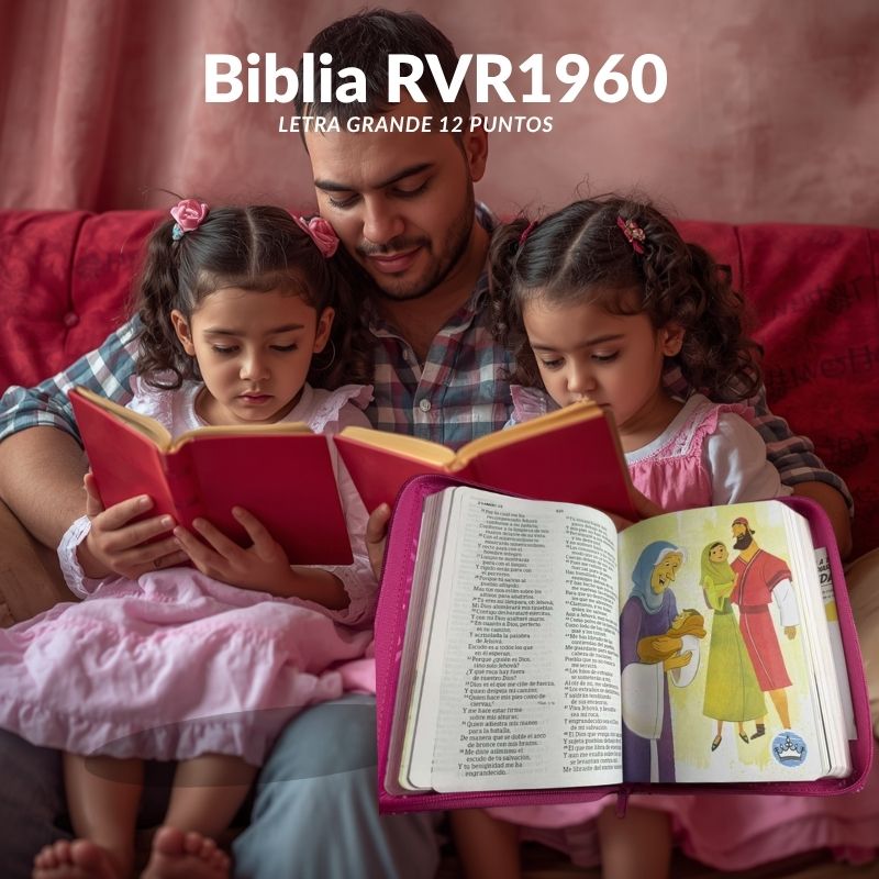 Biblia RVR1960 Interactiva para Niñas Letra Grande 12 Puntos con Cierre