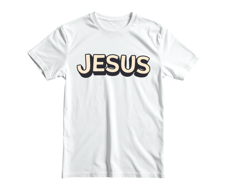 Retro "JESUS" Graphic Tee – Bubble Letter Pink Streetwear T-Shirt – Vintage Style Faith Apparel