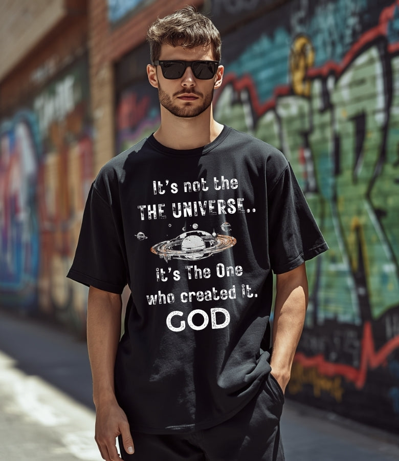 It's Not The Universe It's God - Vintage Cosmic Heavy Cotton Tee – Premium Christian Streetwear Graphic T-Shirt