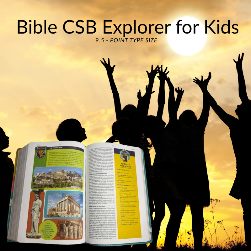 CSB Explorer Bible for Kids, LeatherTouch Hardcover (Hello Sunshine) – Holy Bible Christian Standard Bible, 9.5-Point Comfort Print with QR Codes & Full-Color Maps