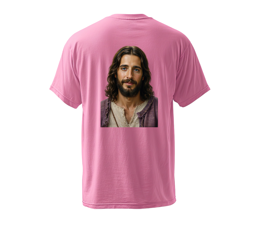 Retro "JESUS" Graphic Tee – Bubble Letter Pink Streetwear T-Shirt – Vintage Style Faith Apparel