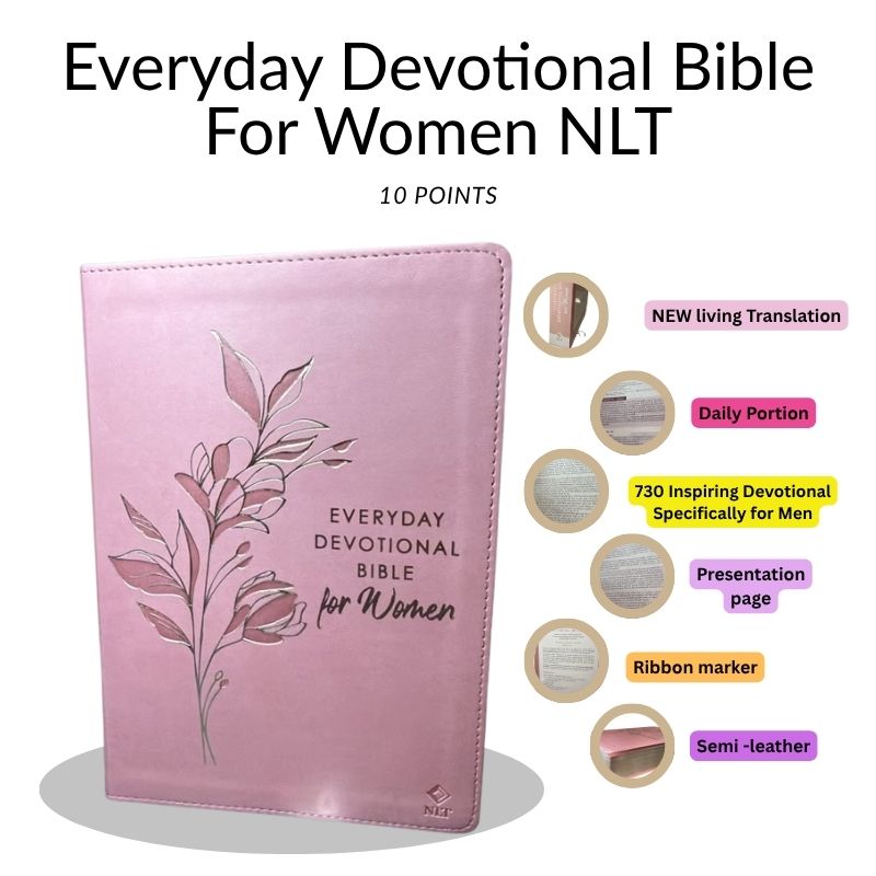Everyday Devotional Bible for Women NLT – Pink Leather-Like Cover (10 Point Font)