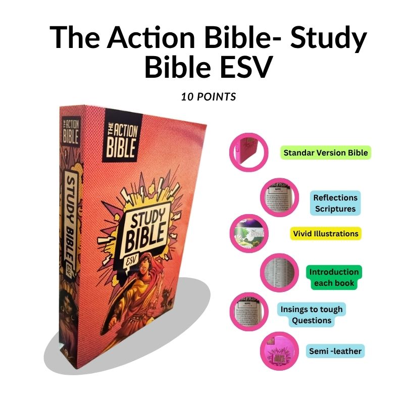 The Action Bible Study Bible ESV – Pink Graphic Edition (10 Point Font)