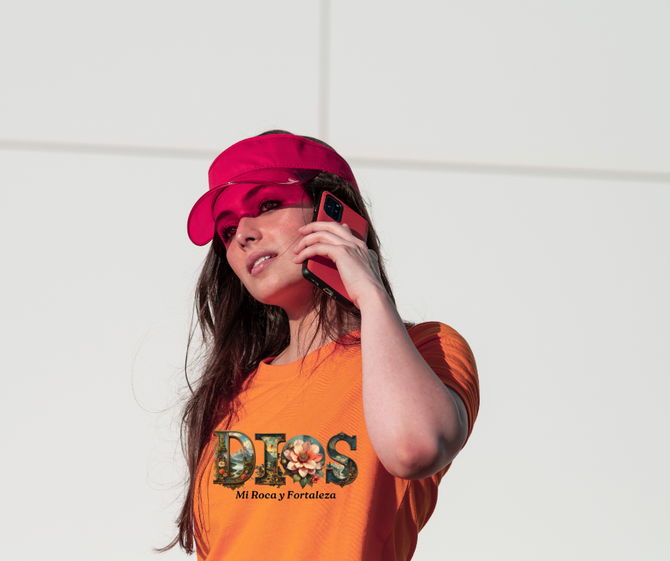 Dios Mi Roca" Botanical Graphic Tee – Vintage Orange Christian T-Shirt – Spanish Faith Apparel Floral Design