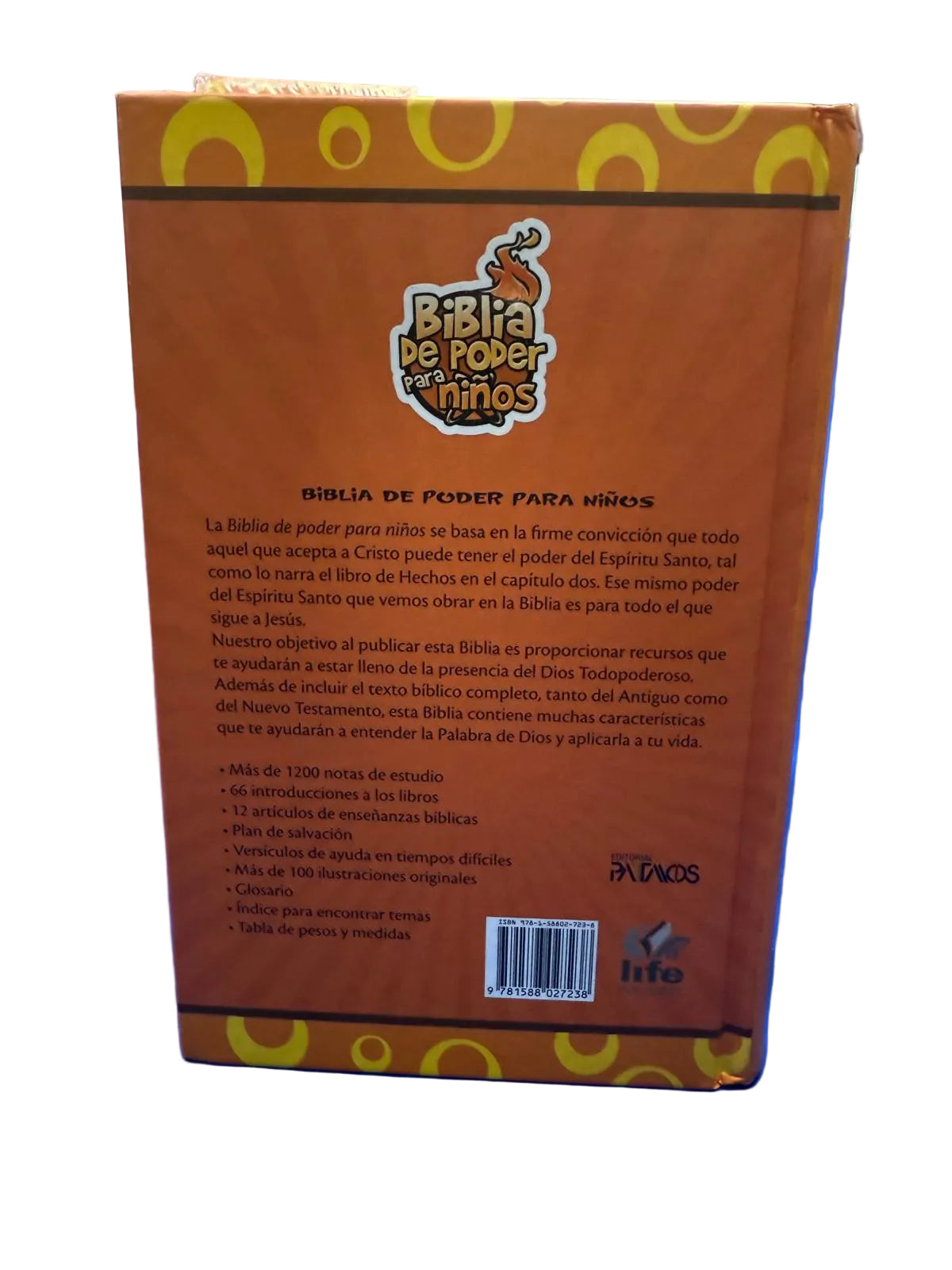 Back cover of a book titled 'Biblia de Poder para Niños