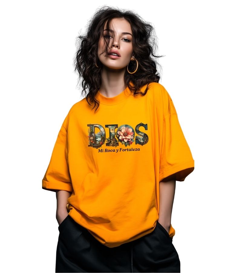 Dios Mi Roca" Botanical Graphic Tee – Vintage Orange Christian T-Shirt – Spanish Faith Apparel Floral Design