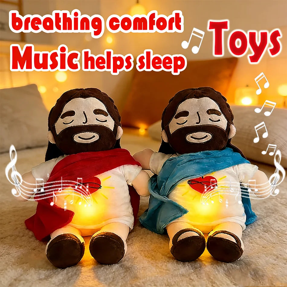 Breathing Jesus kawayi Soothe Plush Toy for Kids Soft Soothing Jesus Plushies Comforting Jesus Heart Toy Easter New Year Gifts